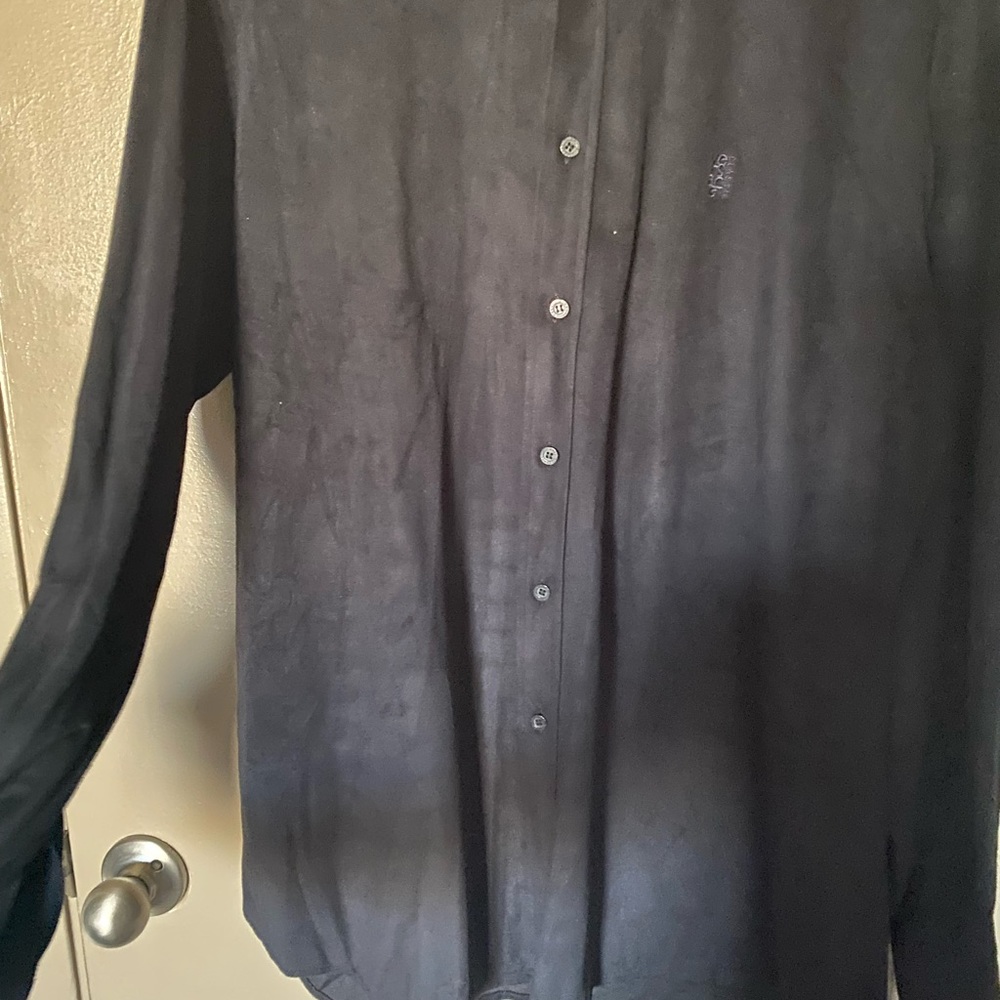 Versace, button down black suede shirt